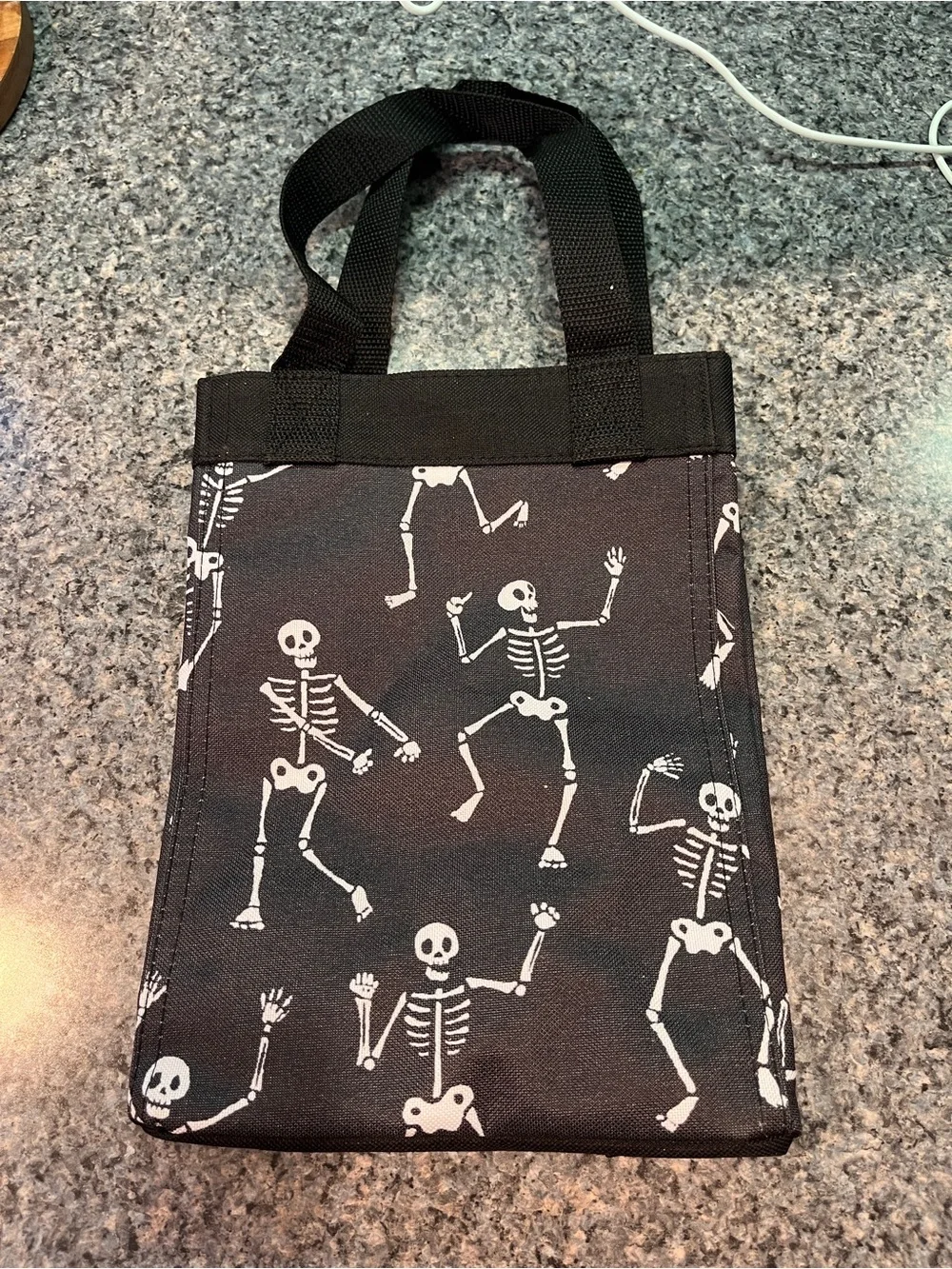 thirty-one Black Tote Bag with White Skeleton Print